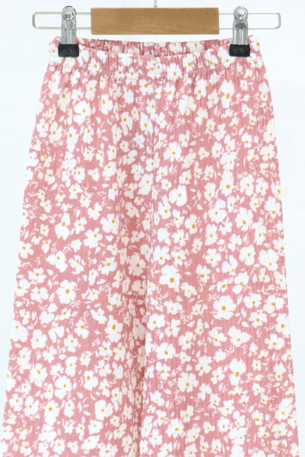 Kız Çocuk Pembe Çiçek Desenli Pantolon - 27308