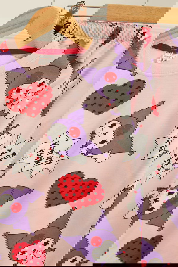Kız Çocuk Pudra Baskılı Pijama Takımı - 26805