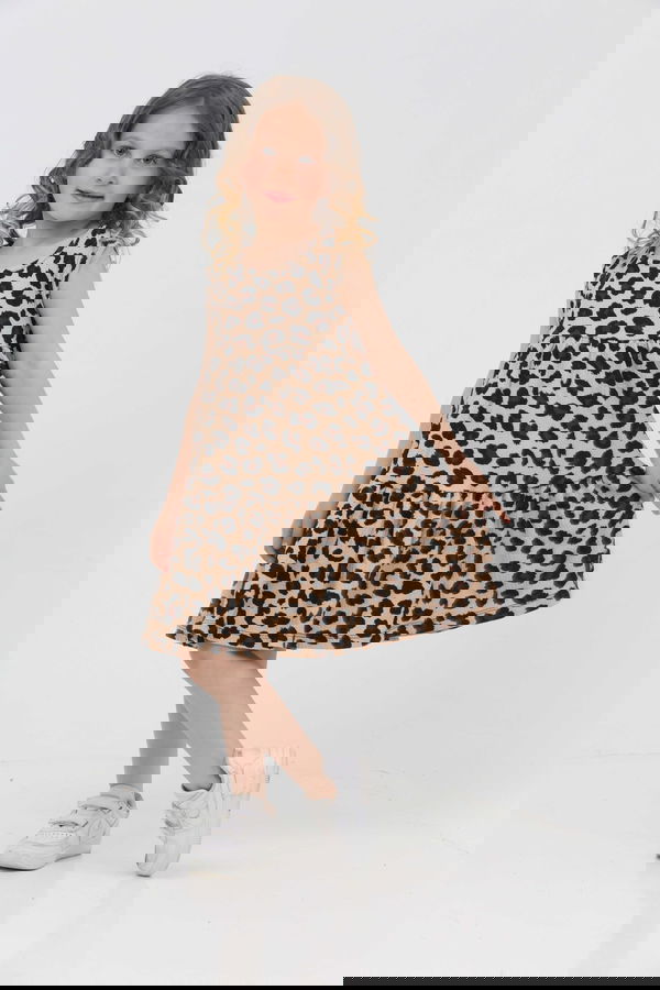 Kız Çocuk Vizon Leopar Desenli Elbise - 27211