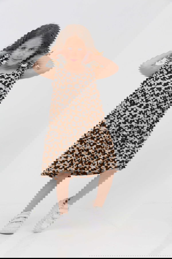 Kız Çocuk Vizon Leopar Desenli Elbise - 27211