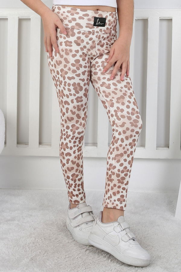 Kız Çocuk Vizon Leopar Desenli Tayt - 26802