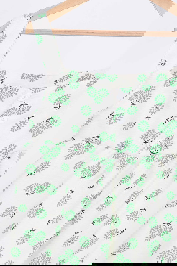 Kız Çocuk Yesil Çiçek Desenli Elbise - 27217