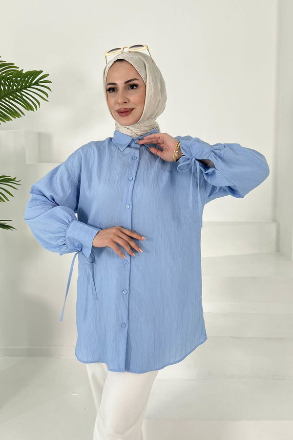 Kolları Bağcık Detaylı Tunik Bebe Mavi - 27001