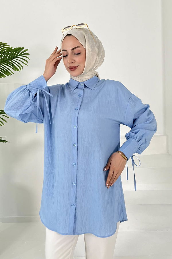 Kolları Bağcık Detaylı Tunik Bebe Mavi - 27001