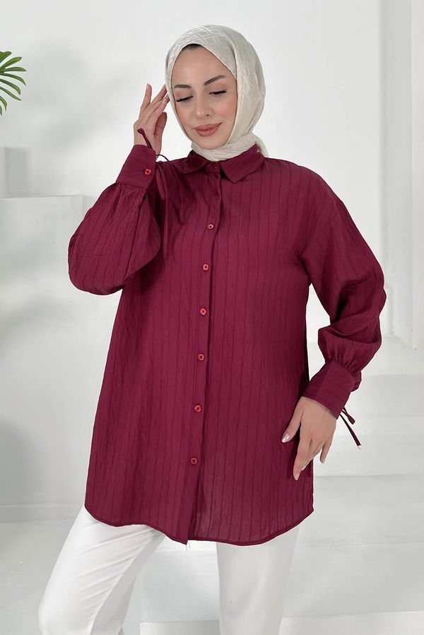 Kolları Bağcık Detaylı Tunik Bordo - 27001