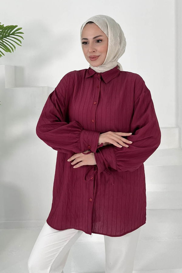 Kolları Bağcık Detaylı Tunik Bordo - 27001