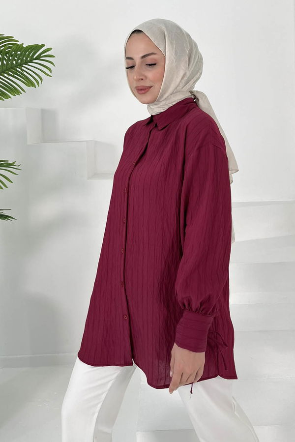 Kolları Bağcık Detaylı Tunik Bordo - 27001