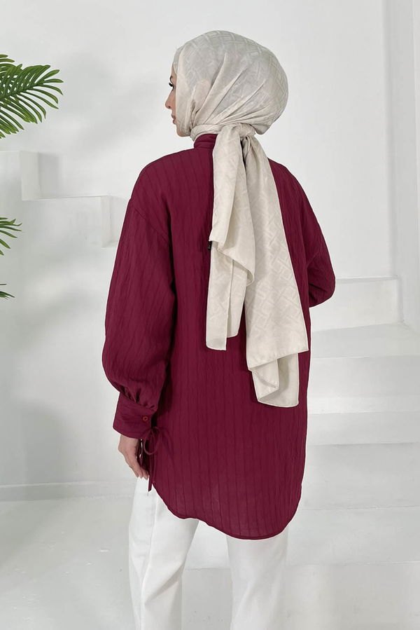 Kolları Bağcık Detaylı Tunik Bordo - 27001