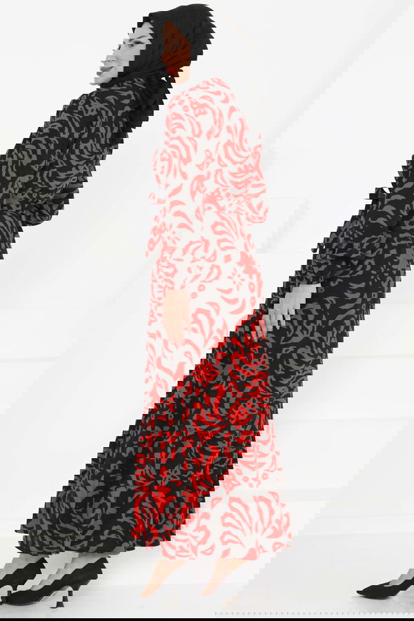 Kuşaklı Desenli Elbise - 27394