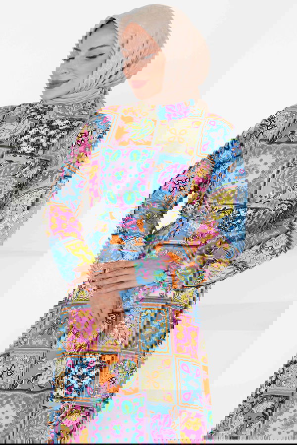 Kuşaklı Desenli Elbise - 27422