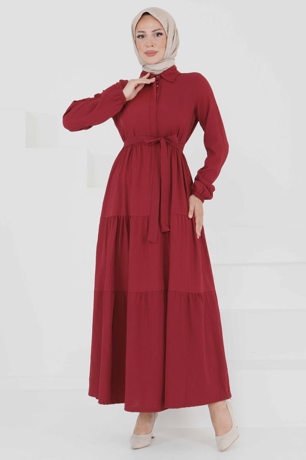 Kuşaklı Kat Kat Elbise - 27345