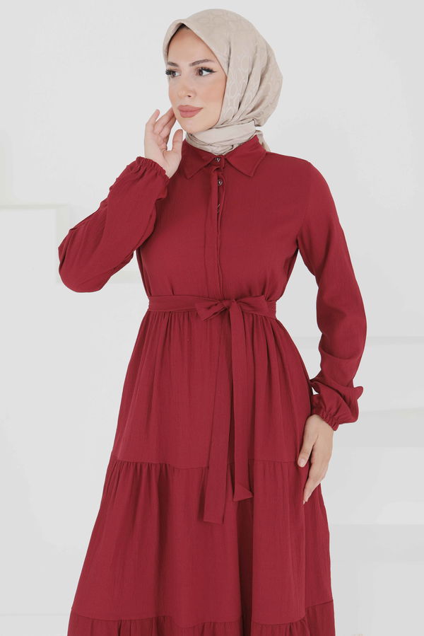 Kuşaklı Kat Kat Elbise - 27345