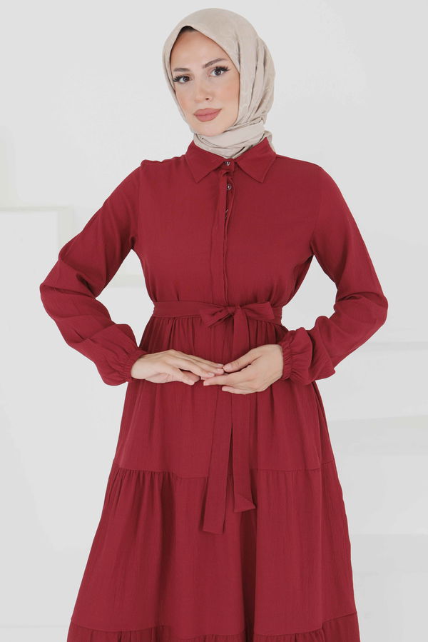 Kuşaklı Kat Kat Elbise - 27345