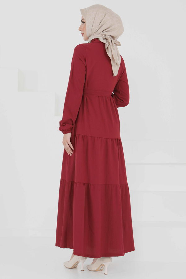 Kuşaklı Kat Kat Elbise - 27345