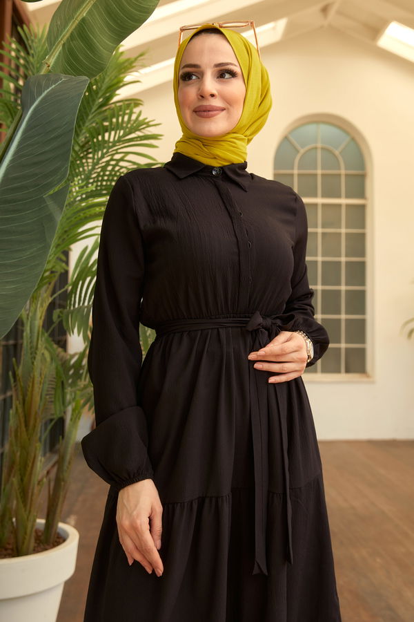 Kuşaklı Kat Kat Elbise - 27345