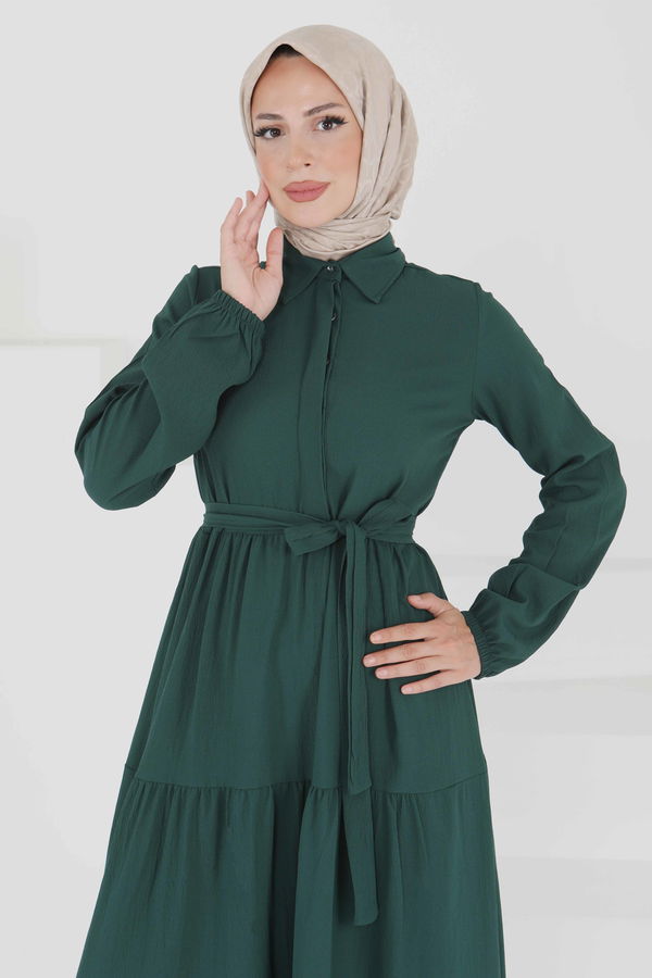 Kuşaklı Kat Kat Elbise - 27345