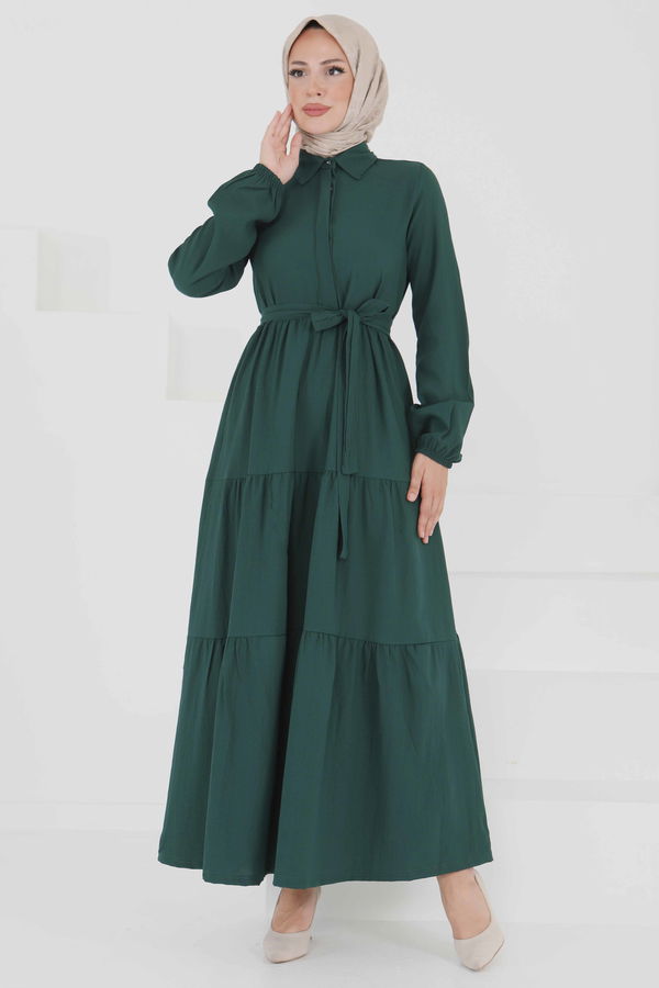 Kuşaklı Kat Kat Elbise - 27345