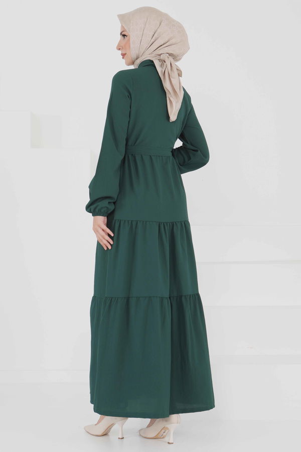Kuşaklı Kat Kat Elbise - 27345