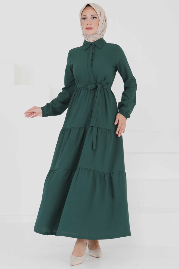 Kuşaklı Kat Kat Elbise - 27345