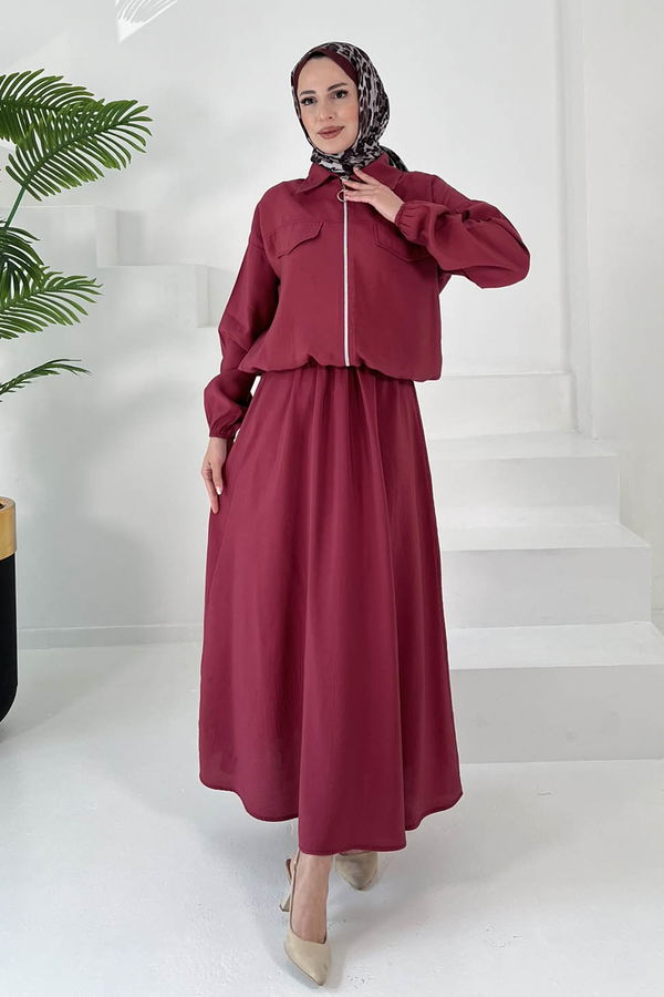 Lastikli Etekli Takım Bordo - 27011