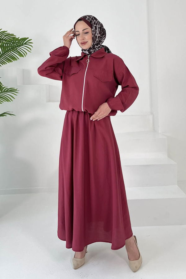 Lastikli Etekli Takım Bordo - 27011