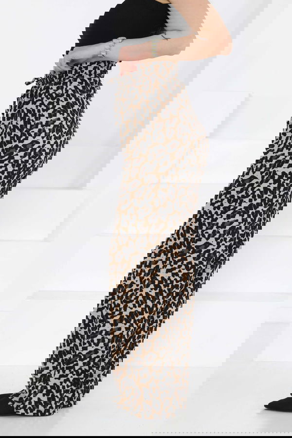 Leopar Desenli Lastikli Pantolon Vizon - 27129