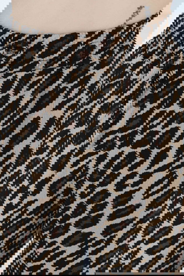 Leopar Desenli Lastikli Pantolon Vizon - 27129
