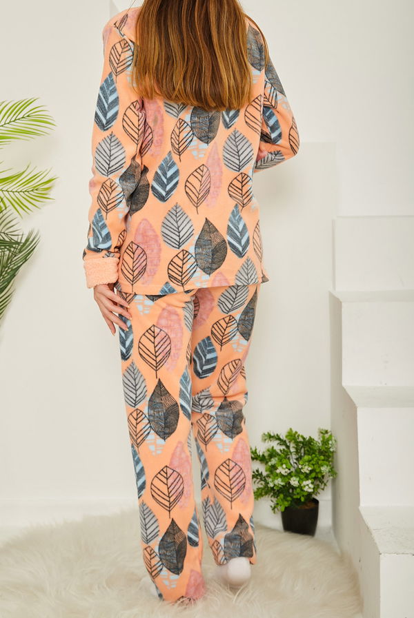 Nakışlı Peluş Polar Pijama Takım Yavruağzi - 26781