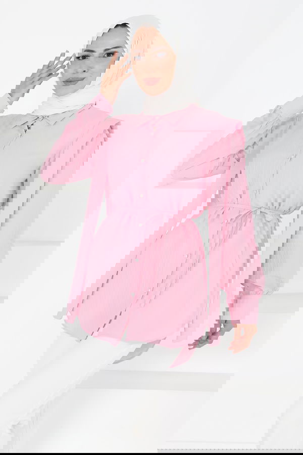 Omuz Bağlama Detaylı Tunik Pembe - 27195