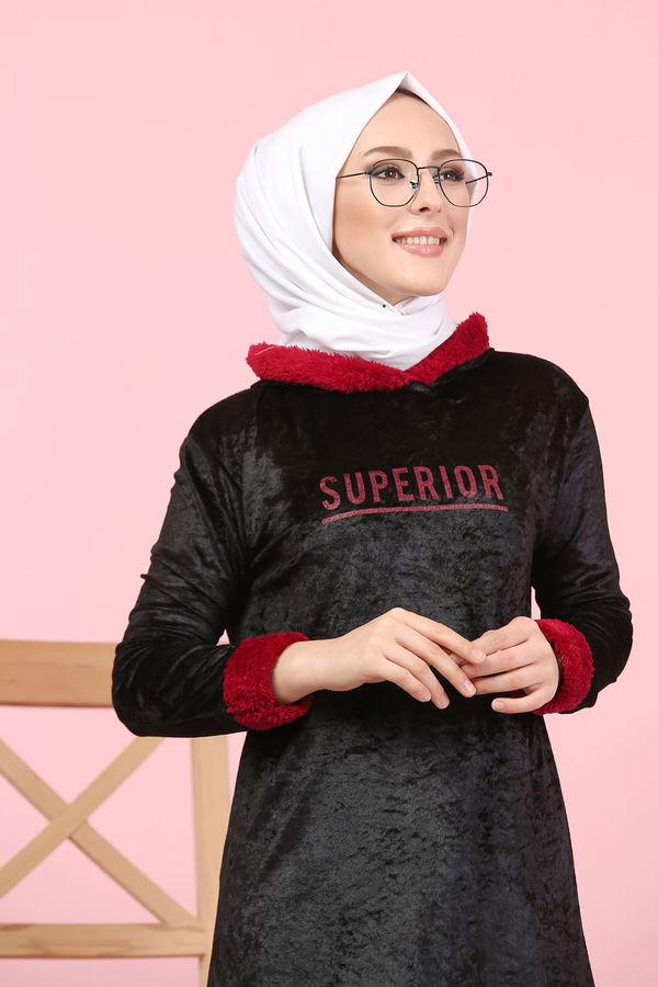 Peluş Detaylı Tunik Siyah - 7996