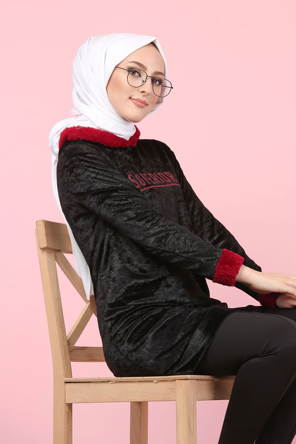 Peluş Detaylı Tunik Siyah - 7996