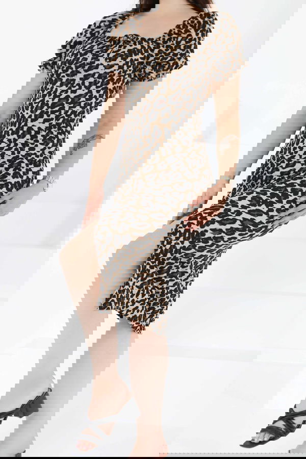 Prenses Kol Yırtmaçlı Leopar Elbise - 27392