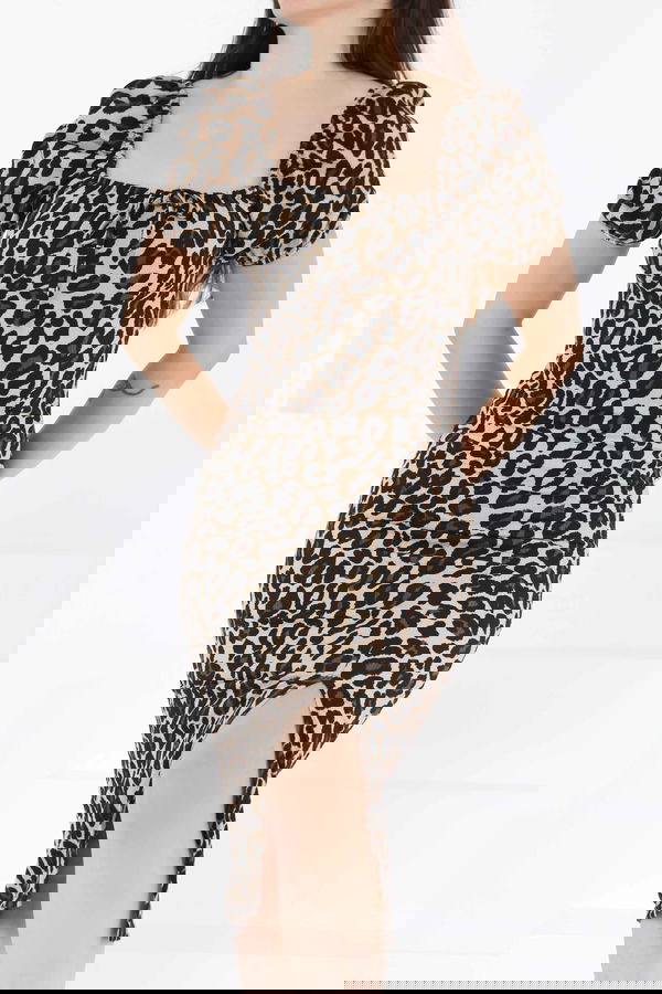 Prenses Kol Yırtmaçlı Leopar Elbise - 27392