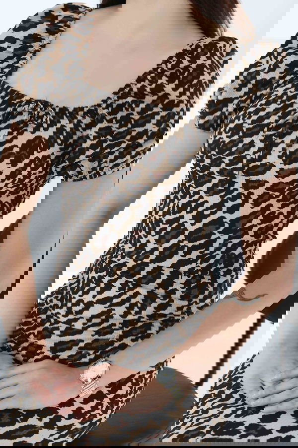 Prenses Kol Yırtmaçlı Leopar Elbise - 27392