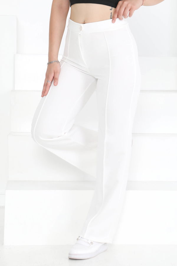 Şerit Detaylı Spor Pantolon Beyaz - 27084