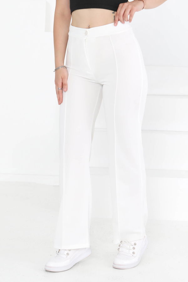 Şerit Detaylı Spor Pantolon Beyaz - 27084