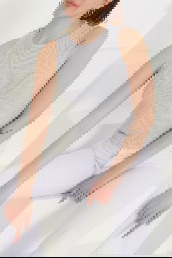 Sıfır Kol Crop Gri - 27135