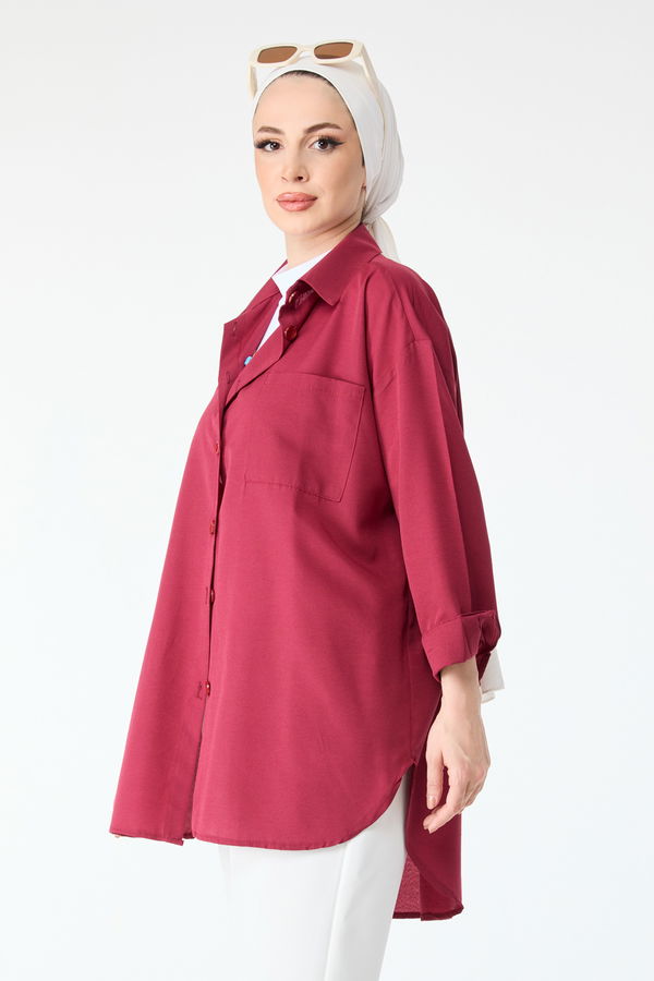 Tek Cepli Gömlek Bordo - 27087