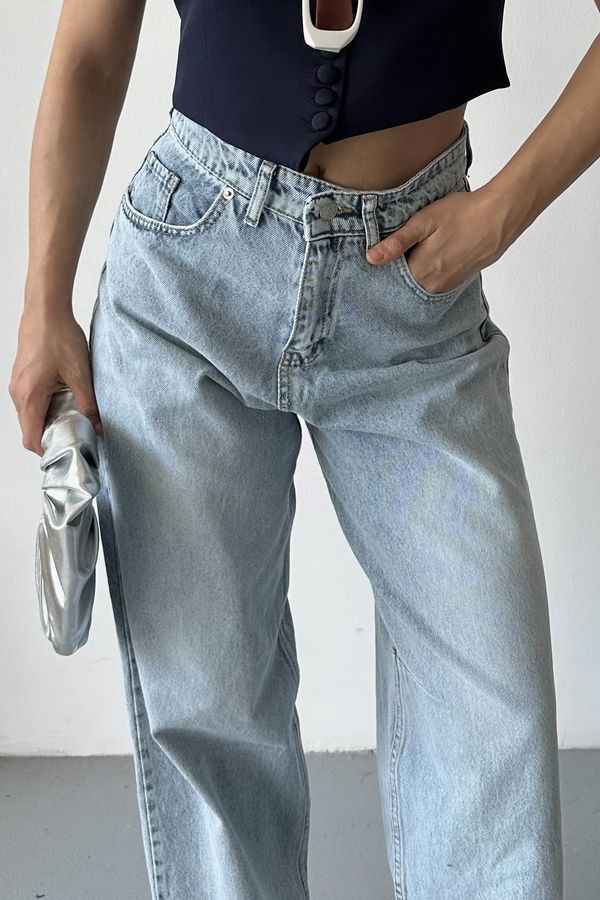Tokalı Baggy Kot Pantolon Buz Mavi - 27297