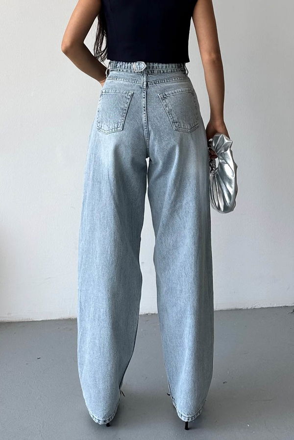 Tokalı Baggy Kot Pantolon Buz Mavi - 27297