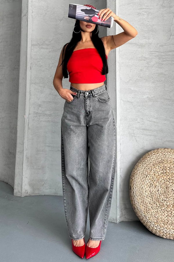 Tokalı Baggy Kot Pantolon Füme - 27297