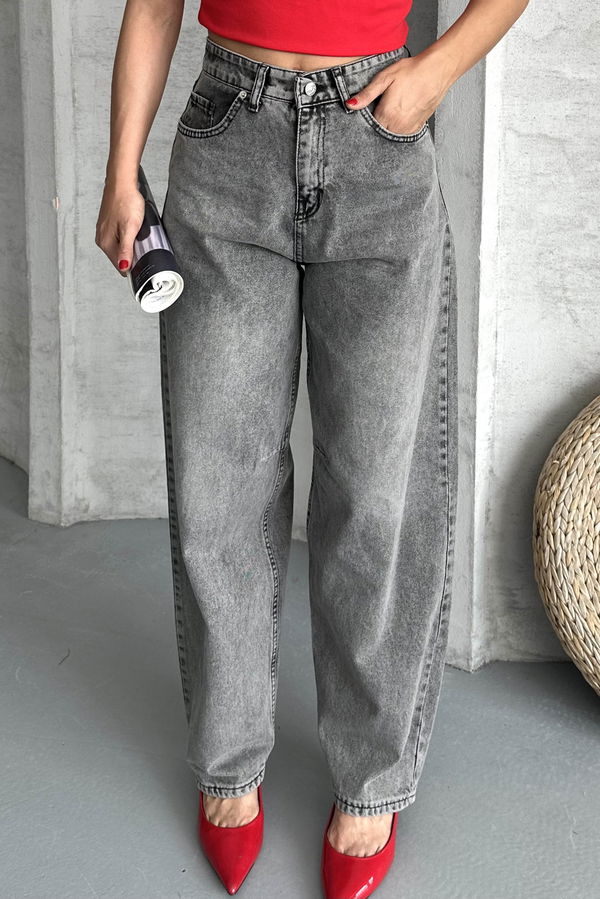 Tokalı Baggy Kot Pantolon Füme - 27297
