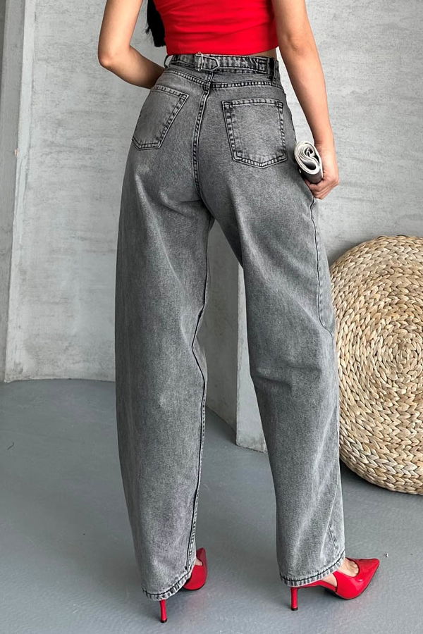 Tokalı Baggy Kot Pantolon Füme - 27297