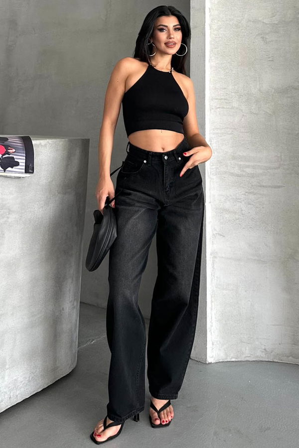 Tokalı Baggy Kot Pantolon Siyah - 27297