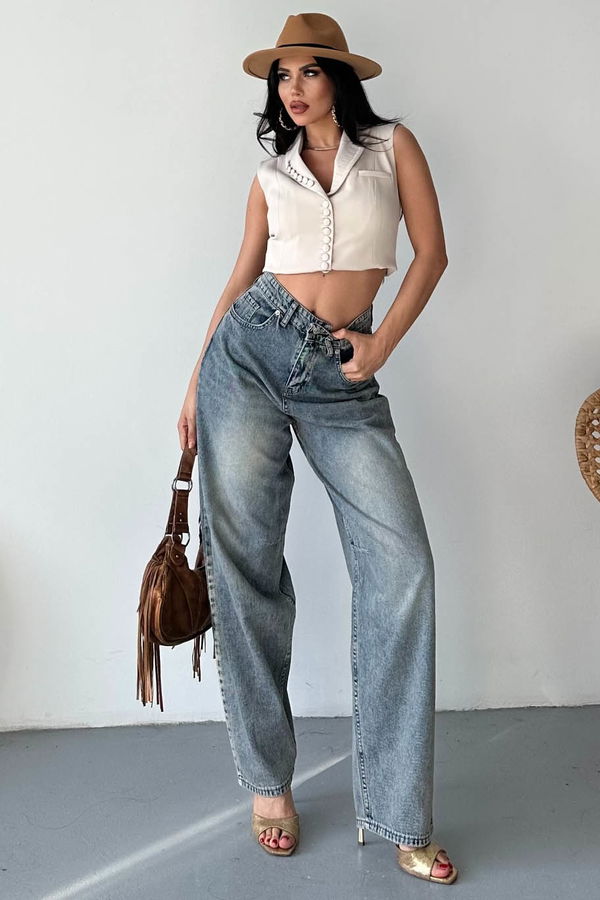 Tokalı Baggy Kot Pantolon Kahve - 27297