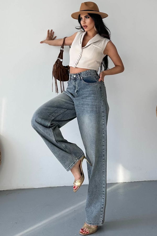 Tokalı Baggy Kot Pantolon Kahve - 27297