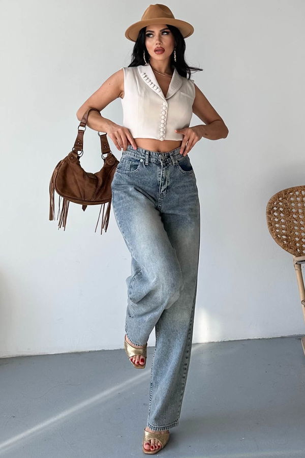 Tokalı Baggy Kot Pantolon Kahve - 27297