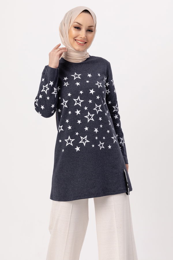 Star Printed Tunic Light Blue - 8385